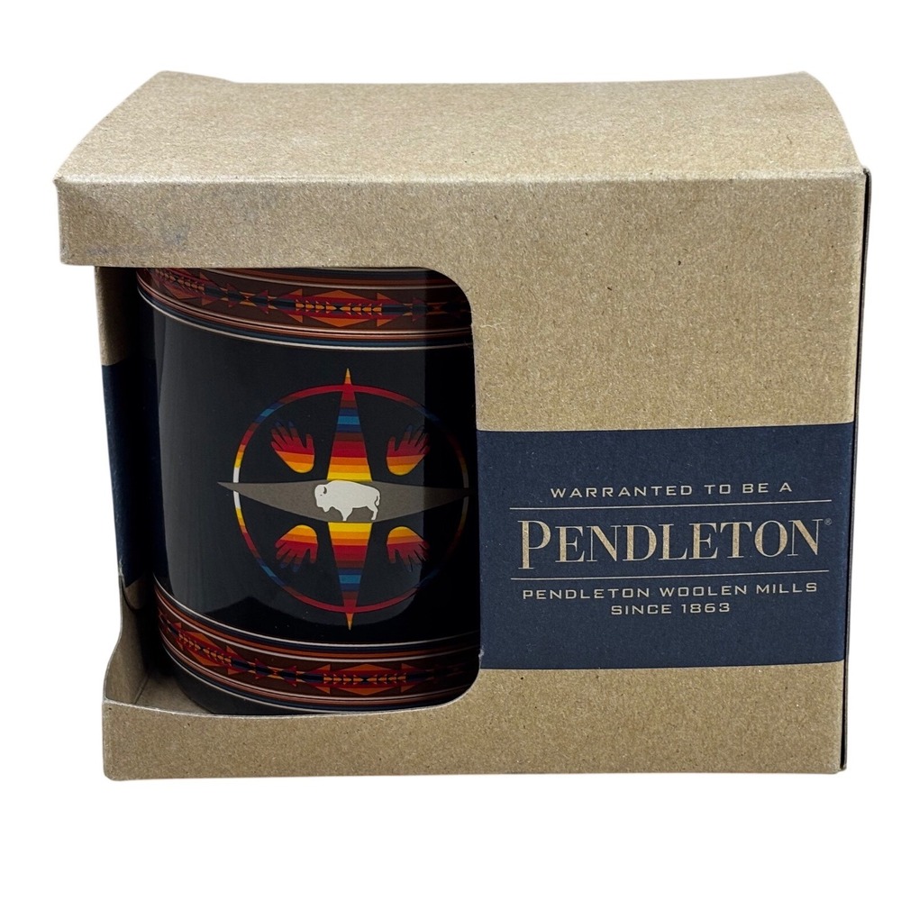Pendleton Big Medicine Coffee Mug White Buffalo 18 oz Black Colorful NEW
